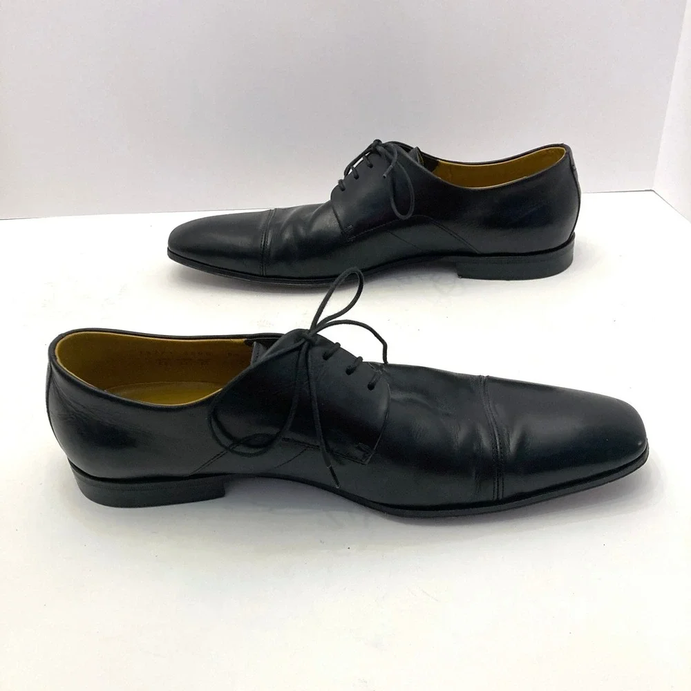 Boss Hugo Boss Black Leather Dress Shoes Cap Toe Mens 8.5 Made Italy Lace Up